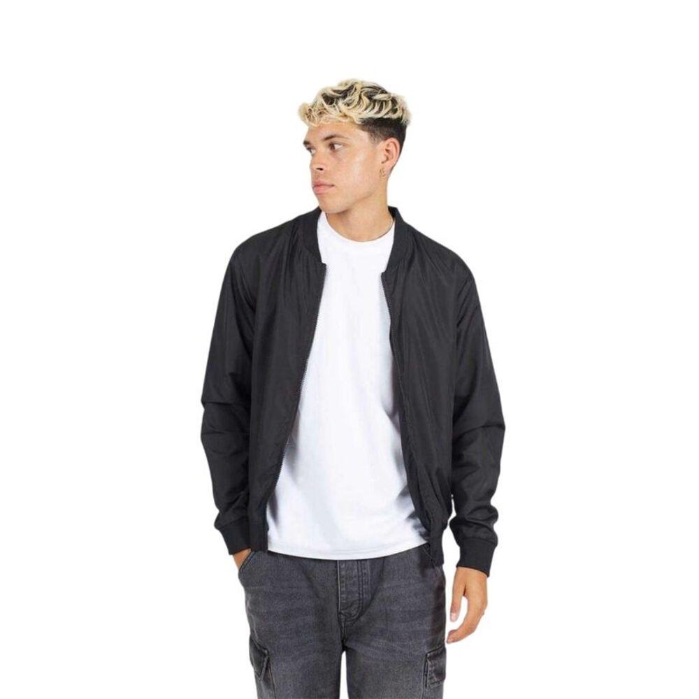 Brave Soul Mens Plain Zip Pocket Bomber Jacket / Black
